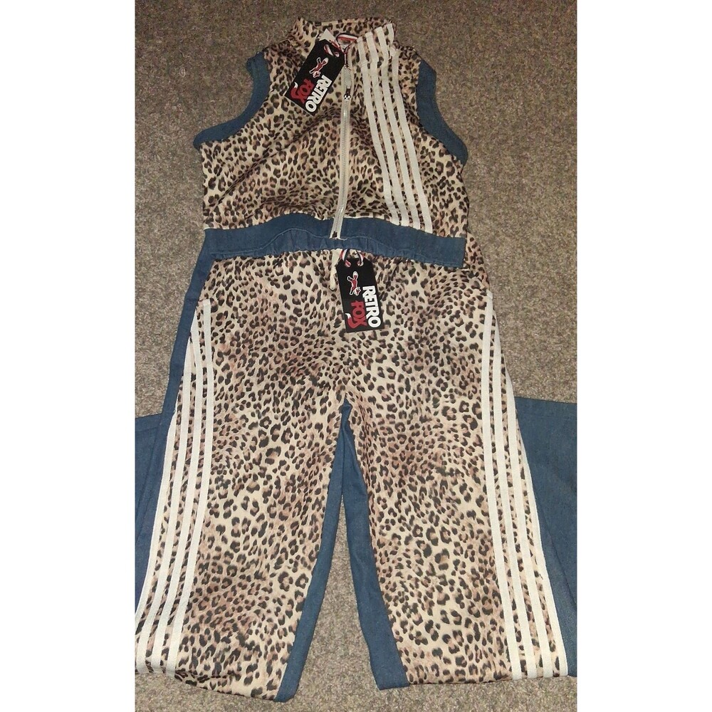 Vintage Retro Fox sz 16 leopard, denim 2 piece matching outfit